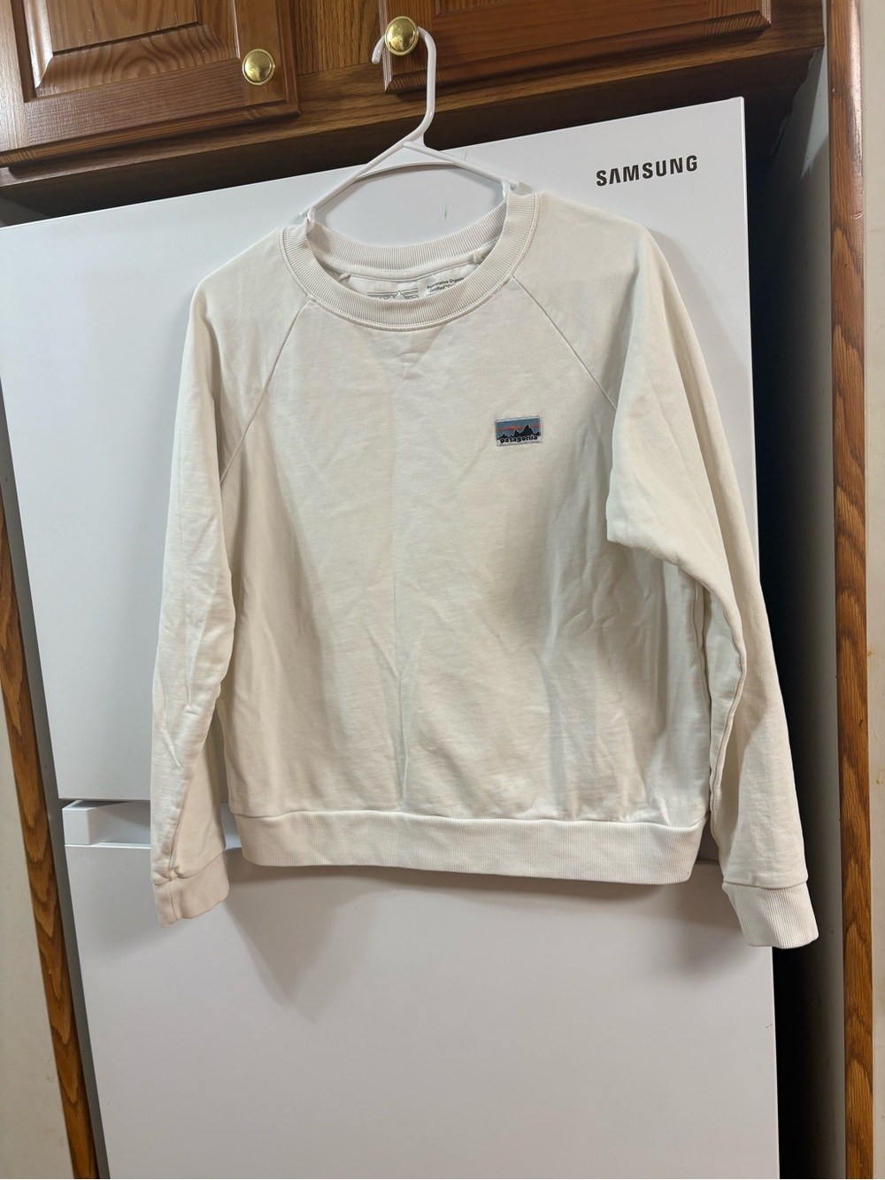 Patagonia Cream Crewneck Pullover with Small Logo